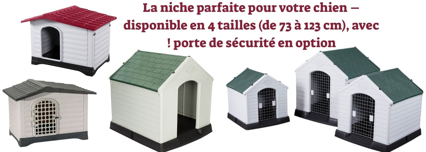 La niche parfaite pour votre chien – disponible en 4 tailles (de 73 à 123 cm), avec porte de sécurité en option !