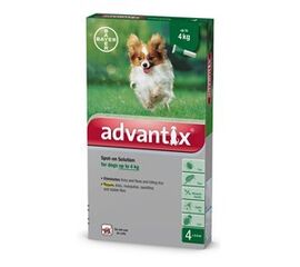 אמפולות פרעושים, קרציות ויתושים לכלב במשקל עד 4 ק"ג אדוונטיקס / ADVANTIX