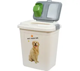 מיכל אחסון מזון לחיות מחמד 40 ליטר לבן-אפור + כף