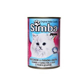 אוכל לחתולים שימורי סימבה פניניות וברווז לחתול                                            415 גרם Simba Chunkies with Guinea Fowl and Duck Canned