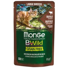 פאוץ' בי ווילד נתחים טבעיים בוגרים בשר בקר באפלו וירקות ברוטב 85 גרם לחתולים  - מונג' / MONGE