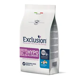 שקית מזון Exclusion Hypoallergenic בגודל 2 ק"ג – פורמולה מבוססת דגים ותפוחי אדמה לכלבים בינוניים וגדולים