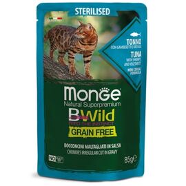 פאוץ' בי ווילד נתחים טבעיים בוגרים מסורסים דג טונה וירקות ברוטב 85 גרם לחתולים  - מונג' / MONGE