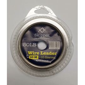 SKIPPER WIRE LEADER 50LB כבל פלדה + נועלי כבל 10מטר בגליל 