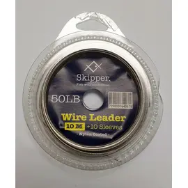 SKIPPER WIRE LEADER 50LB כבל פלדה + נועלי כבל 10מטר בגליל 