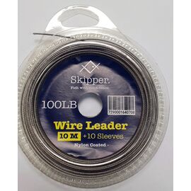 SKIPPER WIRE LEADER 100LB כבל פלדה + נועלי כבל 10מטר בגליל 