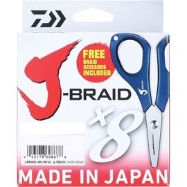 DAIWA J-BRAID 8 BRAID 300M CH (זרחני) + SCISSORS P.E. #1.2 0.16MM - חוט 