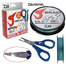 DAIWA J-BRAID 8 BRAID 300M MC (צבעוני) + SCISSORS P.E. #2.5 0.22MM - חוט 