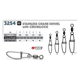 VMC 3254 INOX CRANE + CROSSLOCK SNAP SIZE 3 100LB 5PCS סביבל+סיכה 