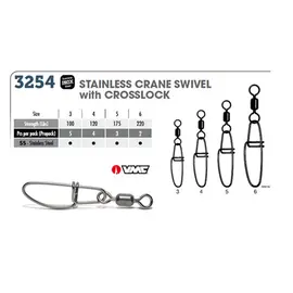 VMC 3254 INOX CRANE + CROSSLOCK SNAP SIZE 3 100LB 5PCS סביבל+סיכה 