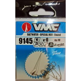 VMC 9145NI SPECIAL SALT WATER ROUND BEND HOOK SIZE 10 10PCS. - קרס עגול עם חור 