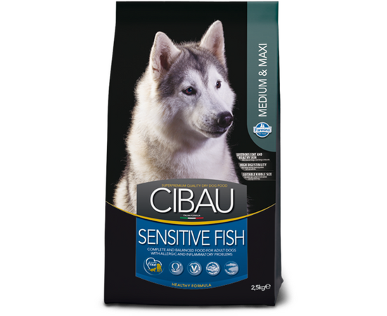 מזון יבש בוגרים גזע בינוני וגדול דגים 2.5 ק"ג לכלבים - סיבאו / CIBAU