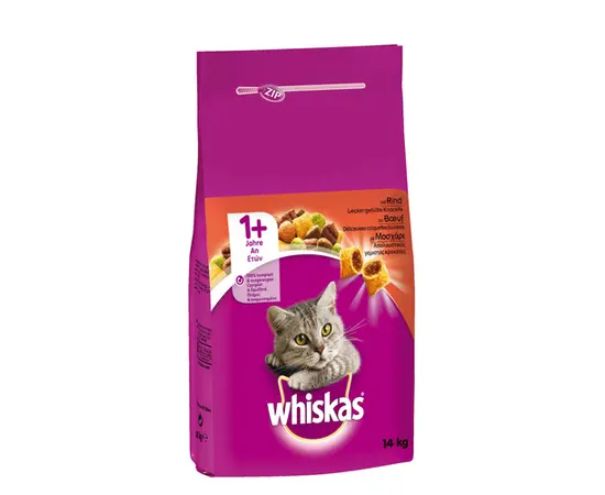 מזון יבש בוגרים בקר 14 ק"ג לחתולים ויסקס / WHISKAS
