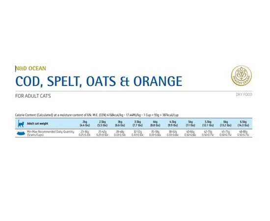מזון יבש אושן בוגרים קוד ותפוז 1.5 ק"ג לחתולים  - אן&די / N&D, 2 image