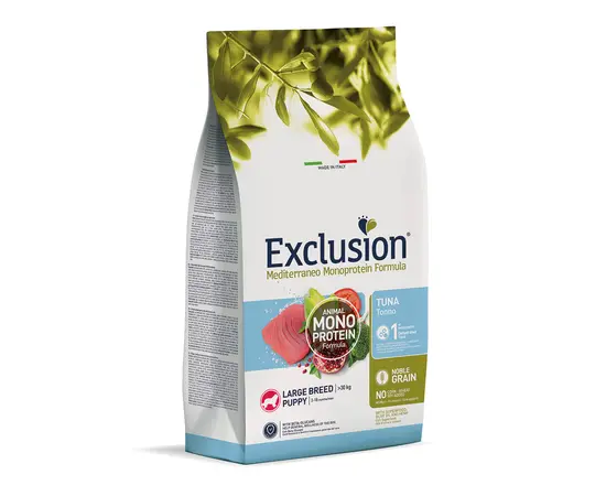 שק מזון לגורי כלבים מגזע גדול בטעם טונה Exclusion נובל 12 ק"ג