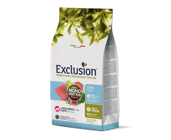 שק מזון לגורי כלבים מגזע גדול בטעם טונה Exclusion נובל 12 ק"ג