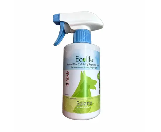 ספריי דוחה פרעושים וקרציות טבעי לכלב – Solano Ecolife 300 מ"ל