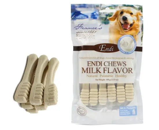 חטיף מברשת שיניים לכלבים בטעם חלב – Endi Chews, 100 גרם