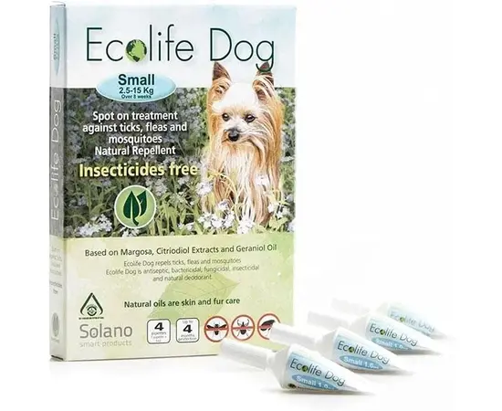 Solano Ecolife טיפות טבעיות לפרעושים וקרציות לכלב קטן – S