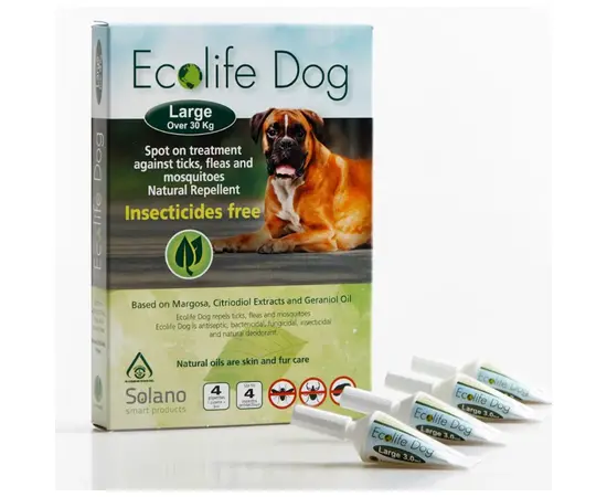 Solano Ecolife טיפות טבעיות לפרעושים וקרציות לכלב גדול – מידה L