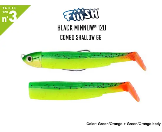 FIIISH BLACK MINNOW NO.3 SHALLOW 6G BM638 Green Orange 