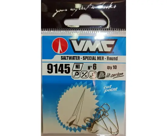 VMC 9145NI SPECIAL SALT WATER ROUND BEND HOOK SIZE 12 10PCS. - קרס עגול עם חור 