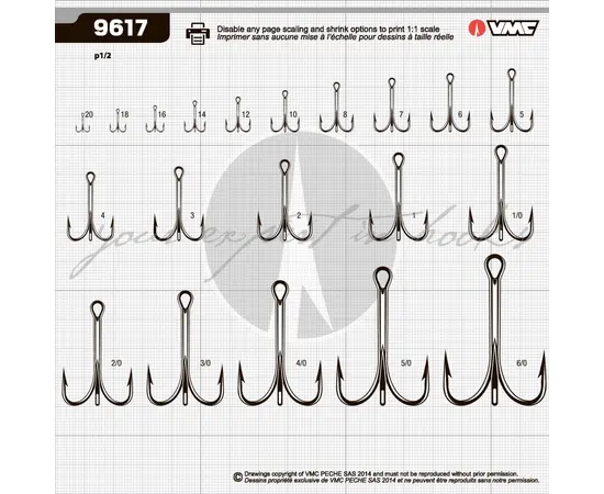 VMC 9617BZ TREBLE HOOK SIZE 14-18 100PCS. - קרס משולשת ברונזה 100 יח , 3 image