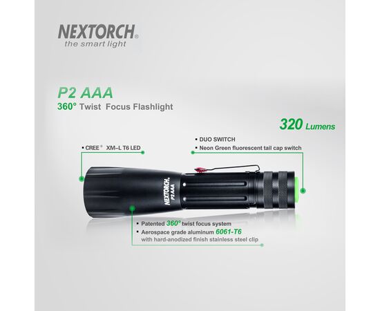 פנס-Nextorch Model P2 AAA 320 Lumens Adjustable Focusing Flashlight, 2 image