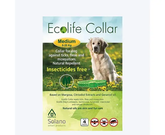 Ecolife קולר טבעי נגד פרעושים וקרציות לכלבים בינוניים – מידה M