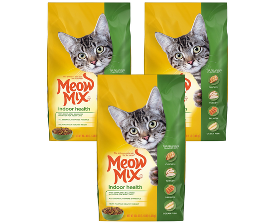 Meow Mix Indoor Choice אוכל לחתולים במבצע| 18.36 ק"ג (3×6.12) | מיואו מיקס אינדור