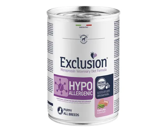 אקסלז'ן היפואלרגני לגורים, חזיר ואפונה, 400 גרם - שימורים רפואי