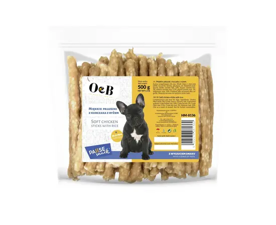 O&B חטיף עוף רך עם אורז 500 גרם לכלבים - אריזת חיסכון