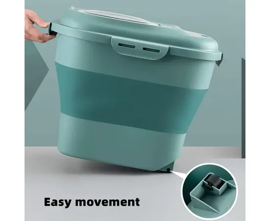 מיכל אחסון אטום למזון לכלבים מתקפל כ-12 ק''ג ירוק