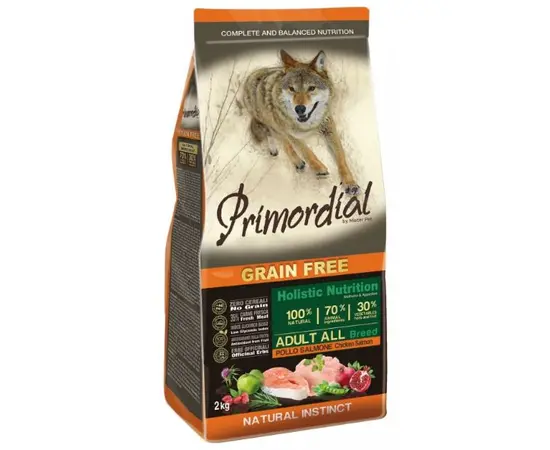 פרימורדיאל עוף וסלמון לכלבים ללא דגנים 12 ק"ג