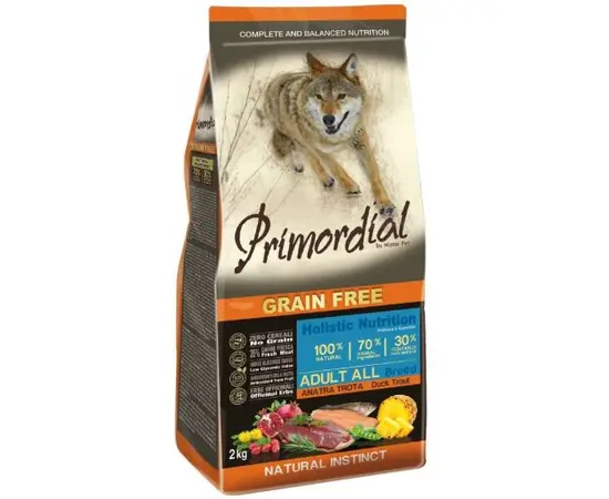 פרימורדיאל דג פורל וברווז 12 ק"ג - מזון לכלבים ללא דגנים