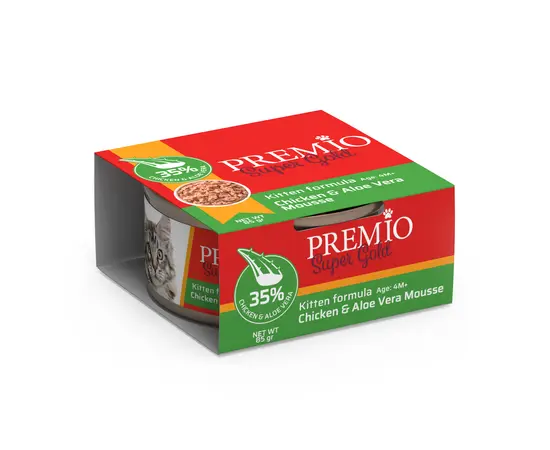 שימורי פרמיו סופר גולד קיטן מוס עוף ואלוורה 85 גרם