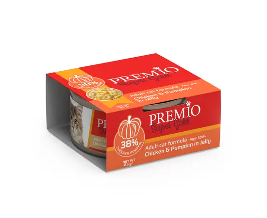 שימורי פרמיו סופר גולד חתול עוף ודלעת בג'לי 85 גרם