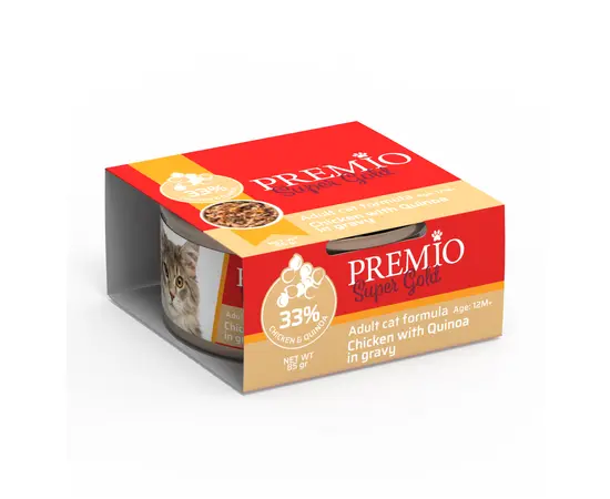 שימורי פרמיו סופר גולד עוף וקינואה ברוטב 85 גרם