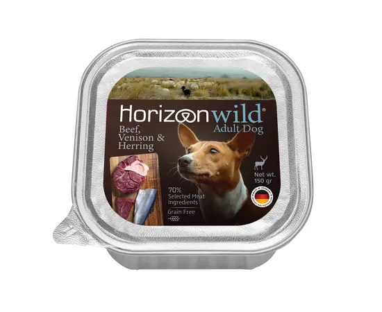 מעדן בשר הורייזן 150 גרם לכלבים - בקר, צבי והרינג מעדן בשר הורייזן 150 גרם לכלבים - בקר, צבי והרינג