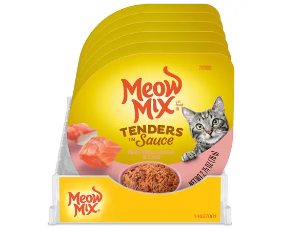 מעדן מיאו מיקס סלמון וסרטנים ברוטב 78 ג לשימורים לחתולים, 2 image