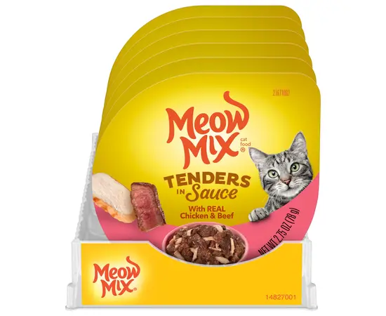 מעדן מיאו מיקס עוף ובקר ברוטב 78 גרם - שימורים לחתולים