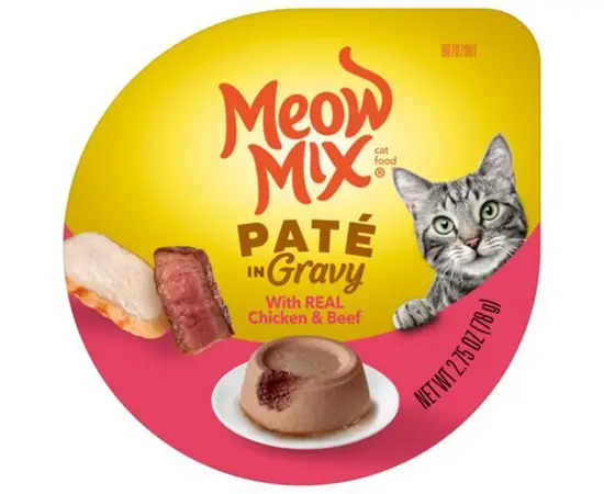 מעדן חתולים מיאו מיקס עוף ובקר פטה 78 ג לשימורים