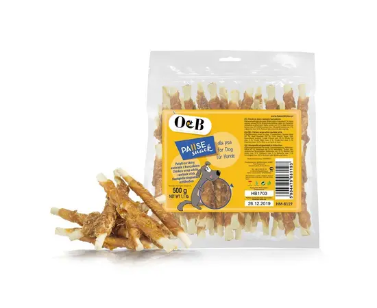 O&B חטיף מקלות עור עוף 500 גרם לכלבים - חבילה חסכונית