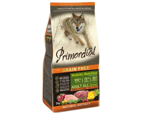 פרימורדיאל אוכל כשר לכלבים מבשר אייל והודו 12 ק"ג ללא דגנים