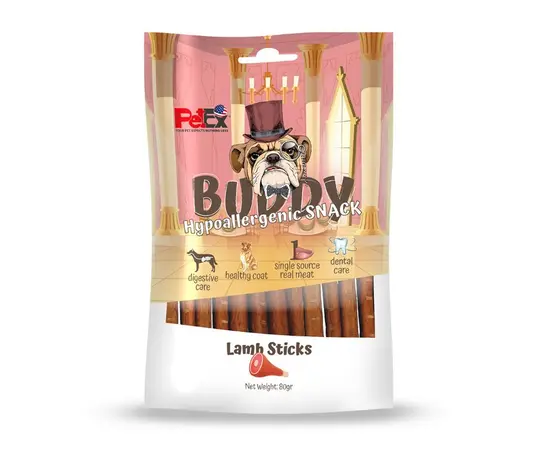 באדי סנאק חטיף לכלבים היפואלרגי מקלות בשר כבש 80גר