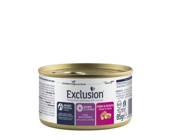 אקסלוז'ן שימור רפואי לחתולים היפואלרגני חזיר ותפוחי אדמה 85 גרם